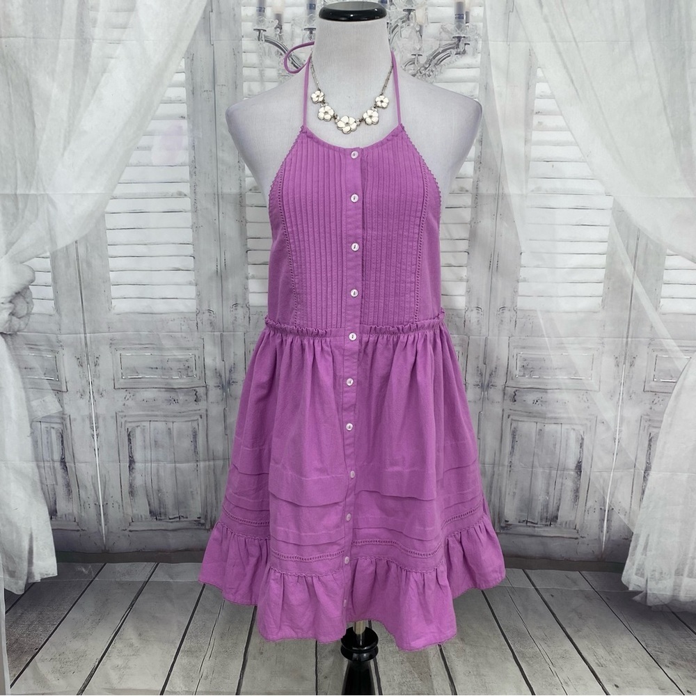 Free People Desert Days Mini Pleated Dress Orchid Purple Open Back Ties NEW